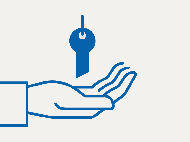 An icon featuring a open hand with a blue key above, symbolizing a occupant.