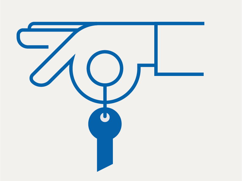 An icon featuring a hand holding a key, symbolizing an owner or manager role.